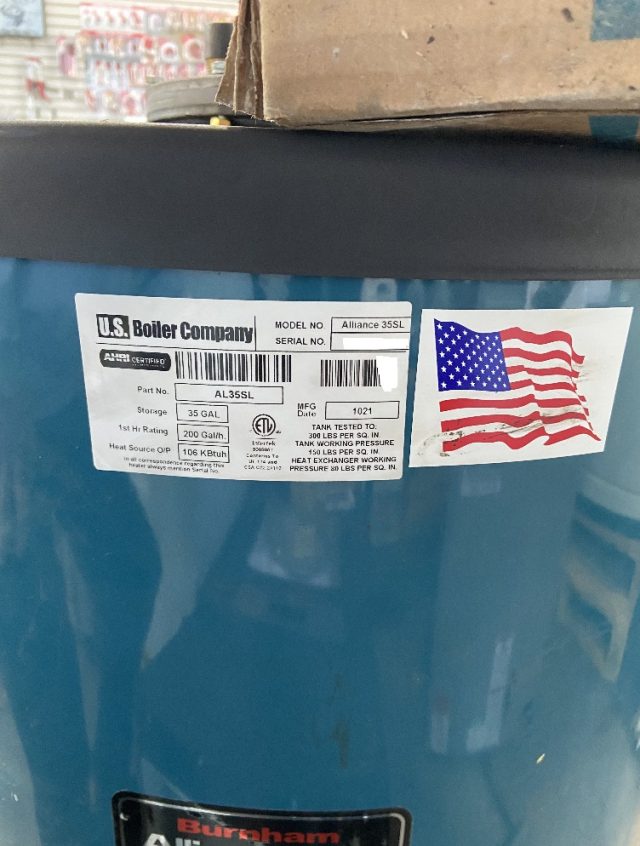 Burnham AL35SL Alliance HydrastoneLined Indirect Water Heater The